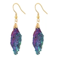 Boucles d'oreilles feuilles en cristal aurora avec bordure dorée et reflets métallisés - Feuille Violette Irisée (EE0028)