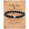 Bracelet en pierre de lave et pierre de lune pour hommes avec carte To My Son - Style Pour Mon Fils (B3275)