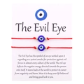 Set of two red braided bracelets with blue evil eye charms and gold accents on a white card - Red Woven Style (Style 24)