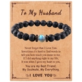 Bracelet pour homme en pierre de lave avec pierre de lune sur carte cadeau - Style Pour Mon Mari (B3278)
