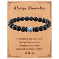 Bracelet en pierre de lave noire avec pierre de lune sur carte cadeau inspirante - Style Se Souvenir Toujours (B3277)