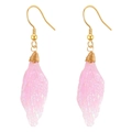 Boucles d'oreilles feuilles en résine rose irisée avec crochets dorés de style bohème - Feuille Rose Irisée (EE0027)