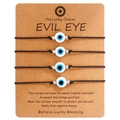 Set di 4 braccialetti Evil Eye in cordino nero con perline di vetro blu su carta - Set Cordino Nero Carta Kraft