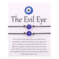 Two black braided Evil Eye bracelets with blue beads on an English instruction card - Black Woven Gold Bead Style (Style 23)