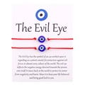 Set of two red woven Evil Eye charm bracelets for protection on a white display card - Red Woven Silver Bead Style (Style 25)