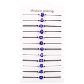 Set of 12 black woven evil eye bracelets with blue glass beads on display card - Black Bulk Silver Bead Style (B2805)