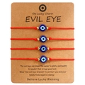 Set di 4 braccialetti fatti a mano Evil Eye rossi con perline blu su cartoncino - Set Cordino Rosso Occhio Blu Carta Kraft