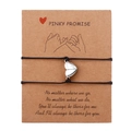 Pulseras de pareja trenzadas negras con corazón magnético en tarjeta Pinky Promise - Estilo Magnético de Corazón (B2796) / Negro