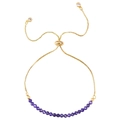 Adjustable gold plated bracelet with 3mm purple faceted crystals and zircon charms - Purple Faceted Bead Style (B3301) / Deep purple