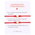 Set of two red woven rope bracelets with golden heart charms on a display card - Vajra Knot Gold Heart (B3260)
