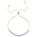 Adjustable gold bolo bracelet featuring 3mm purple faceted crystals and zircon charms - Purple