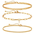 Vue détaillée du lot de 3 bracelets de cheville dorés avec pendentif lettre S en zircon - Style Pendentif Lettre S