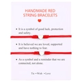 Adjustable red braided string heart bracelets for couples on white display card - Vajra Knot Silver Heart (B3261)