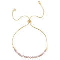 3mm pink natural stone crystal beaded bracelet with gold plated sliding chain - Pink