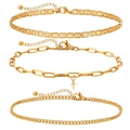 Détail du lot de 3 bracelets en acier inoxydable doré avec pendentif croix et chaîne trombone - Style Pendentif Lettre T
