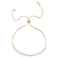 Adjustable gold box chain bracelet featuring 3mm lavender faceted crystal beads - Light Purple