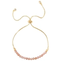 Adjustable gold chain bracelet with peach crystals and sparkling zircon accents - Light Peach (B3312)