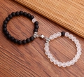 Magnetische Armbänder für Paare mit mattem schwarzem und weißem Naturstein - Schwarz-Weiße Runde Kugel Magnetischer Stil (J0141-B) / Schwarz Weiß