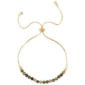 Adjustable gold-plated slider bracelet with colorful 4mm faceted gemstone beads - Green Brown Mix (B3314)