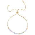 Adjustable gold chain bracelet featuring colorful 4mm natural stone beads with pull clasp - Pastel Multi-color (B3315)