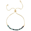 Golden bolo bracelet featuring 4mm green natural stone beads and sparkling zircon accents - Teal Deep Green (B3316)