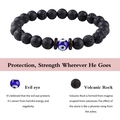 8mm black volcanic rock beads bracelet with blue evil eye protection charm - Lava Stone Evil Eye Style (B3234) / Black