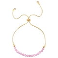 Adjustable gold-plated snake chain bracelet with 4mm pink faceted crystal beads - Pink (B3318)