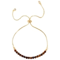Adjustable gold box chain bracelet featuring faceted deep brown tiger eye stone beads - Dark Brown (B3320)