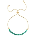 Adjustable gold plated snake chain bracelet featuring 4mm green faceted crystal beads - Green (B3321)