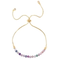 Adjustable gold chain bracelet featuring colorful 4mm natural fluorite beads and zircon charms - Purple Green Multi (B3323)