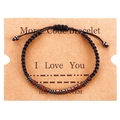 Handmade Morse code woven bracelet with black wood beads and I Love You display card - I Love You (B3214)