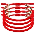 Set mit vier handgefertigten roten geflochtenen Armbändern mit bunten Ethno-Knoten - Buntes Rotes Set (B3286) / 4er Set / Buntes Rot