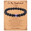 8mm black lava stone bead bracelet with blue evil eye on a vintage gift card for men - To Boyfriend Message Style (B3235)