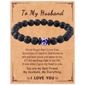 8mm lava rock beads bracelet with evil eye charm for husband on message card - To Husband Message Style (B3239)