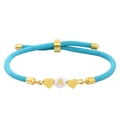 Blue braided rope couple bracelet with gold heart and letter A charm detail - Letter A / Blue Heart Style (B3370)
