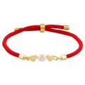 Red braided rope heart bracelet with gold-tone letter A charm and adjustable strap - Red Heart Style (B3373)