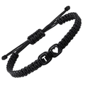 Pulsera tejida negra ajustable con cuenta de letra T y corazón para parejas - Letra T (J1975-T)