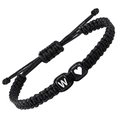 Pulsera trenzada negra ajustable con letra W y cuentas cuadradas de corazón blanco - Letra W (J1975-W)