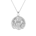 Silver stainless steel zodiac necklace featuring a vintage round embossed twin pendant - Virgo Style (XL0115)