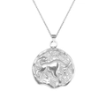 Detailed relief of silver Taurus zodiac pendant with swirl textures and link chain - Taurus Style (XL0104)