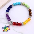 Chakra beaded bracelet with colorful natural stones and enamel puzzle charm - Puzzle Pendant (B3500-1)
