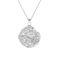 Detail of silver vintage zodiac necklace showing coin-style embossed lion pendant - Leo Style (XL0106)