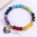Colorful natural stone bead bracelet with autism awareness puzzle heart charm - Heart Pendant (B3500-2)