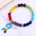 Rainbow natural stone bead bracelet with autism awareness puzzle heart charm - Ribbon Pendant 1 (B3500-3)