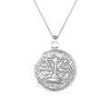 Macro shot of silver Libra zodiac coin pendant with antique textured edges and embossed scales - Libra Style (XL0109)