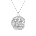 Detailed close-up of silver Pisces pendant with dolphin relief and grainy texture - Pisces Style (XL0110)