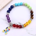 Colorful natural stone beaded bracelet with puzzle ribbon charm for autism awareness - Ribbon Pendant 2 (B3500-4)