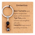 Portachiavi in pietre naturali con perle di tormalina nera, occhio di tigre ed ematite - Tema Protezione - Tormalina Nera Occhio di Tigre Ematite (M756)