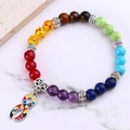 Multicolor natural stone bead bracelet with silver puzzle heart ribbon pendant - Ribbon Style Pendant (B3500-5)