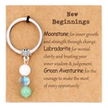 Natural moonstone and labradorite beaded keychain with New Beginnings gift card - New Beginnings Theme - Moonstone Labradorite Aventurine (M757)